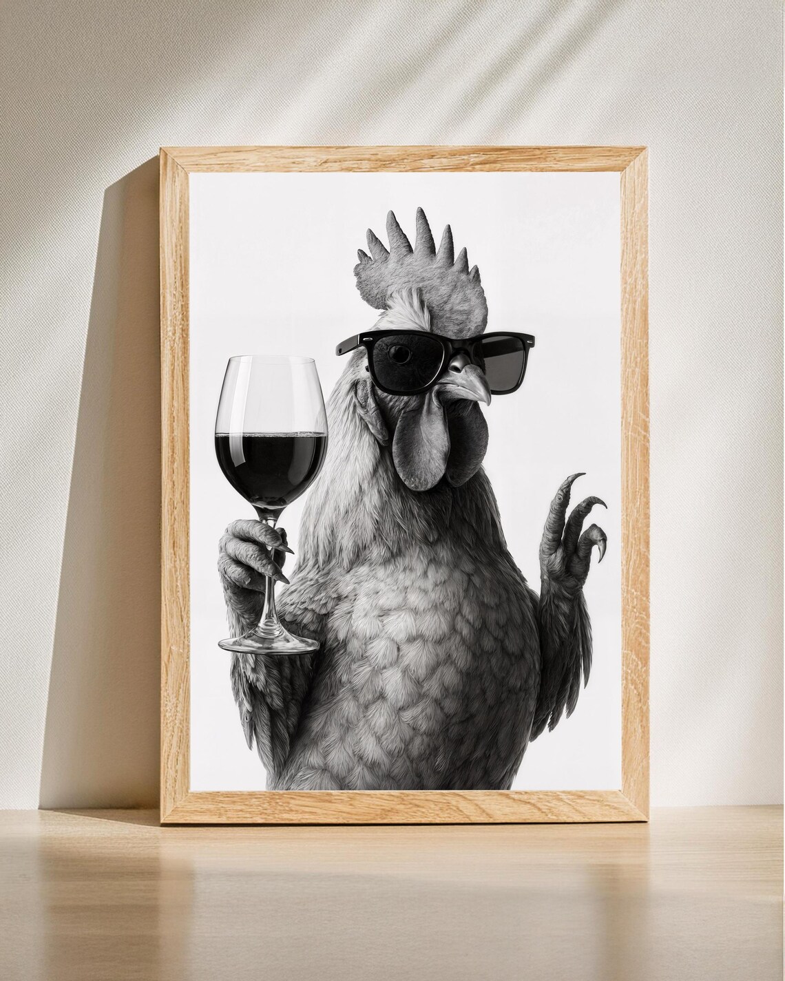 Cool Rooster in Sunglasses Holding Wine Glass Funny Animal Poster