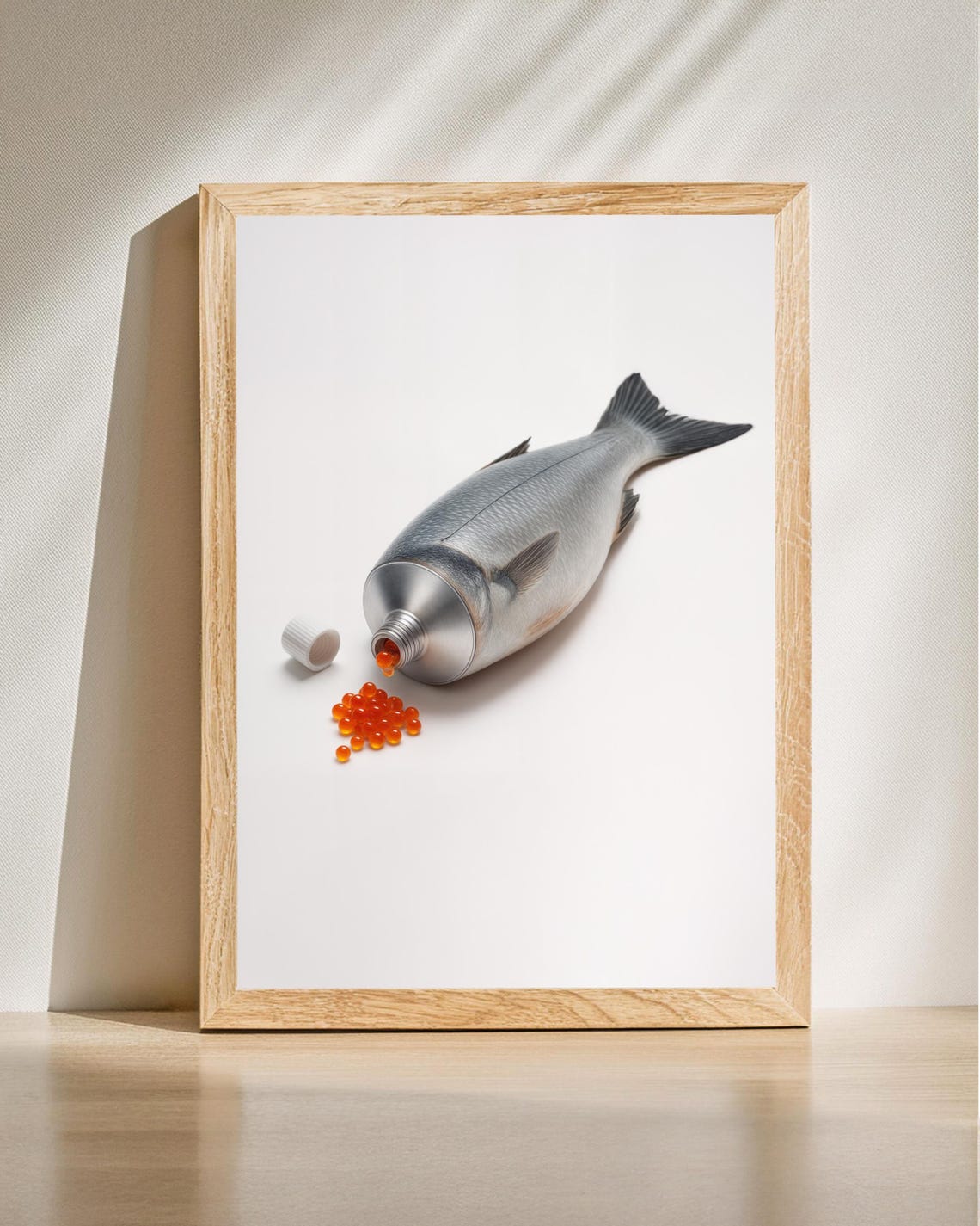 Fish Tube Art Print Modern Surrealist Creative Kitchen Decor Unique Home Illustration Funky Wall