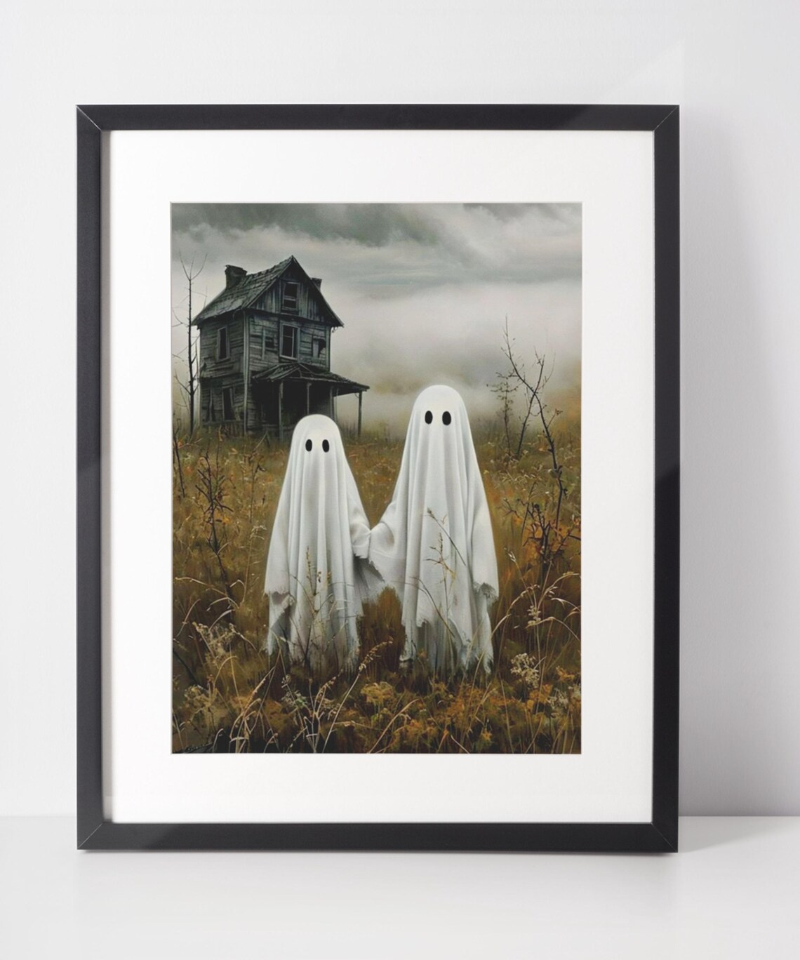 Ghosts Art Print Friends Cute In Field Vintage Halloween Decor Wall