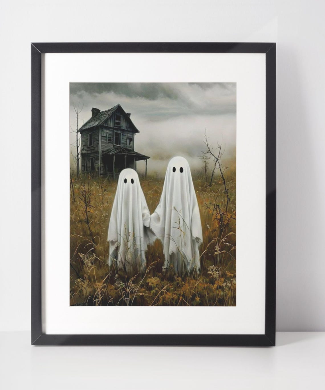 Two Cute Ghosts Holding Hands In Spooky Field Halloween Poster