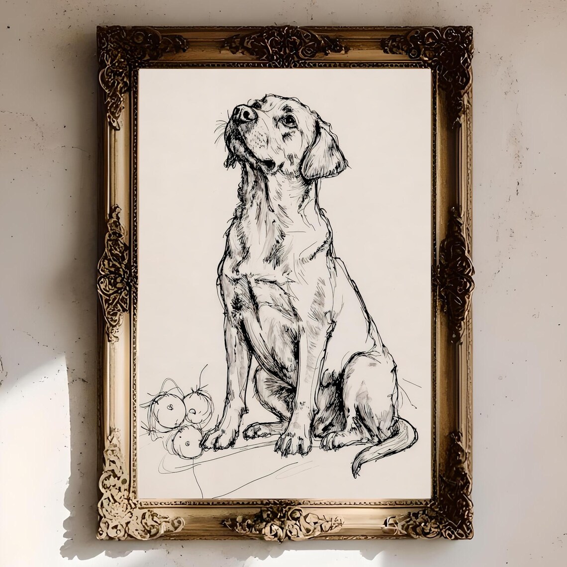 Vintage Labrador Dog Sketch, Rustic Ink Art Print