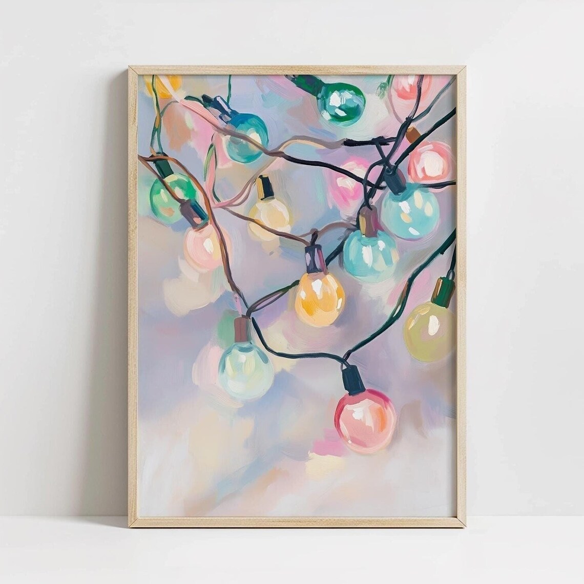 Pastel Christmas Lights Art Print, Girly Holiday Decor