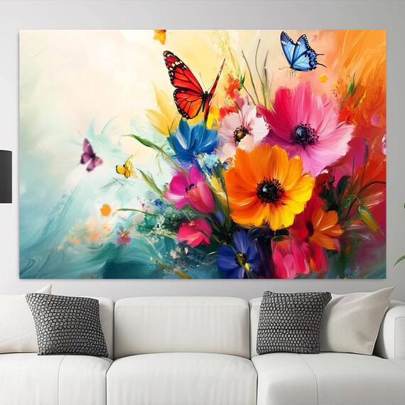 Colorful Wildflower Bouquet Butterflies Poppy Summer Art Poster