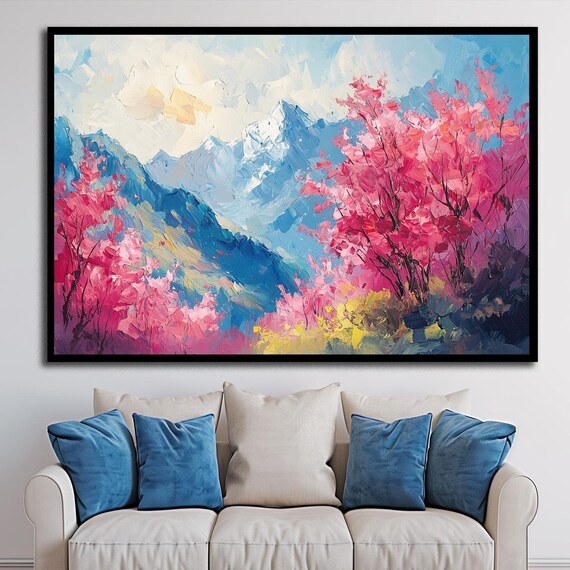 Landscape Art Mountain Wall Art Landscape Print Fall Artwork Wall Art Tree Decor Green Prints Mountain Prints Mountain Print