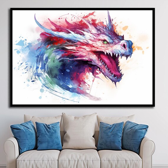 Dragon Art Watercolor Art Print Wall Art Fantasy Print Abstract Dragon Vibrant Art Mythical Beast Dragon Painting Art Print