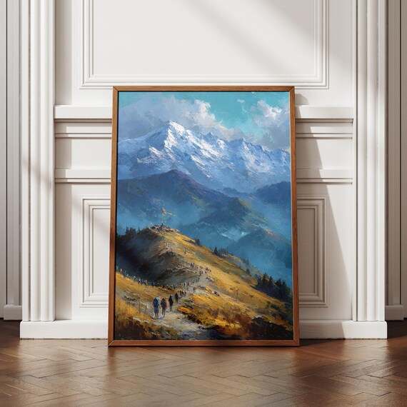 Himalayan Mountain Hiking Art Print, Nepal Landscape