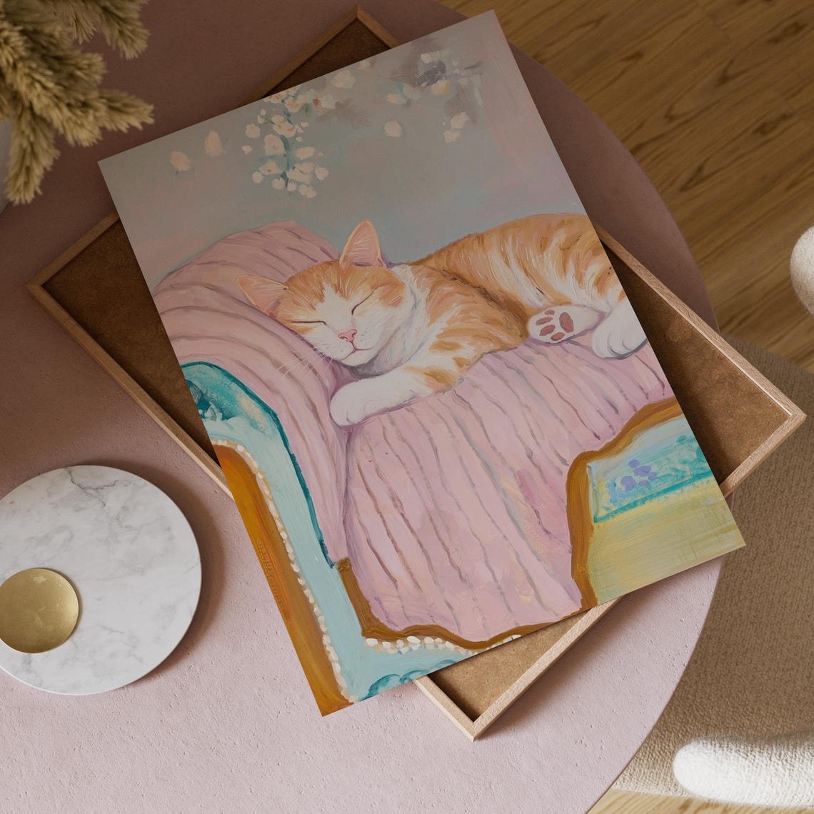 Sleeping Cat Art Print, Pastel Nursery Decor - Image 3