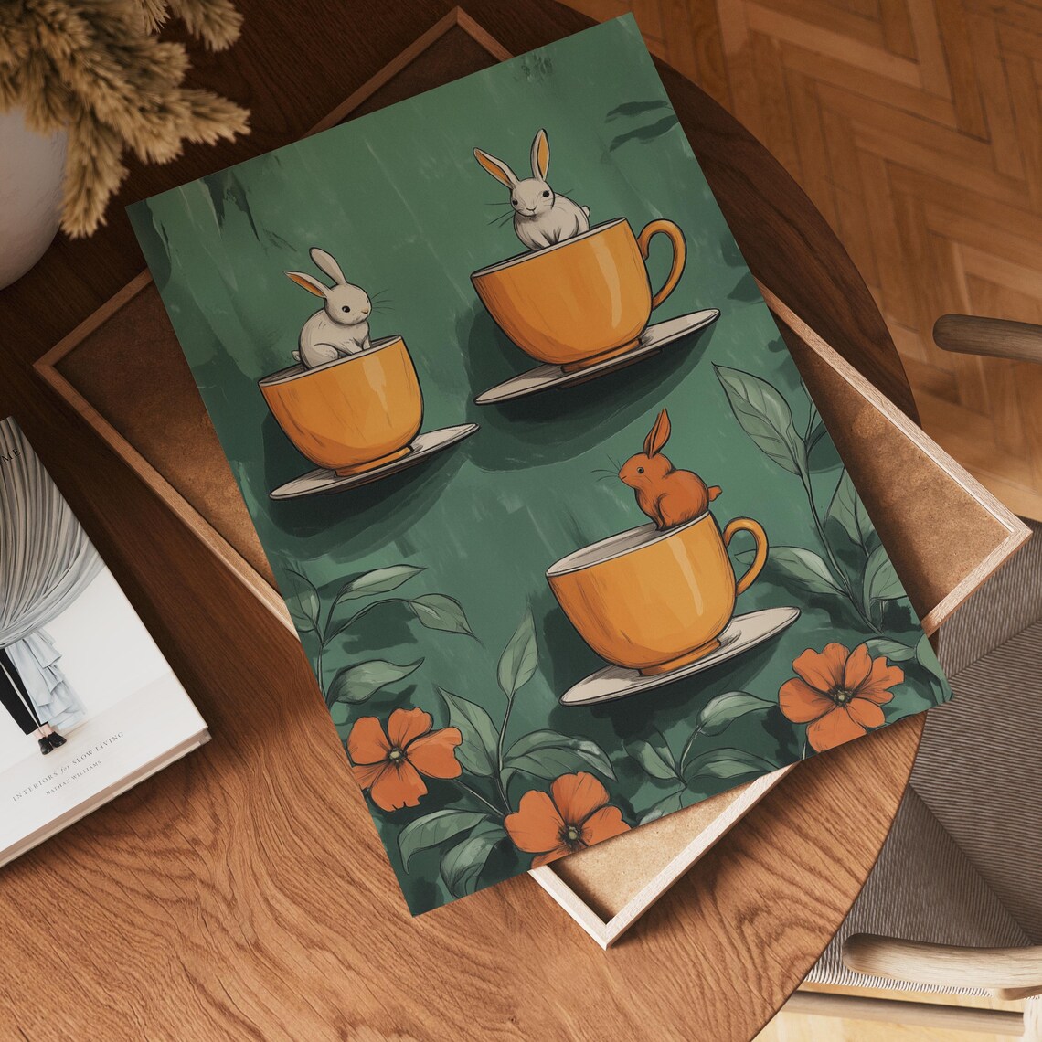 Quirky Bunny Tea Party Art Print, Whimsical Decor - Image 4