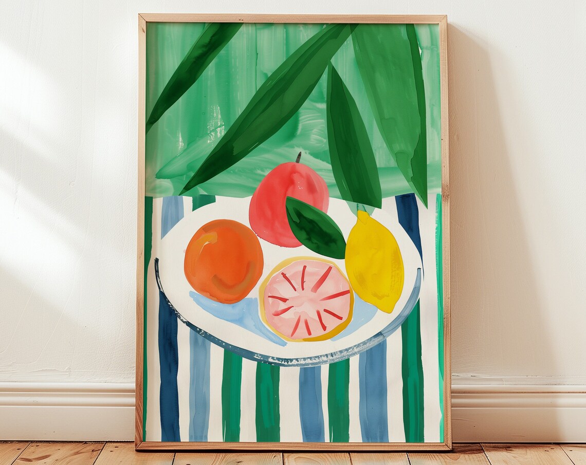 Abstract Fruit Bowl Art Print, Matisse Style