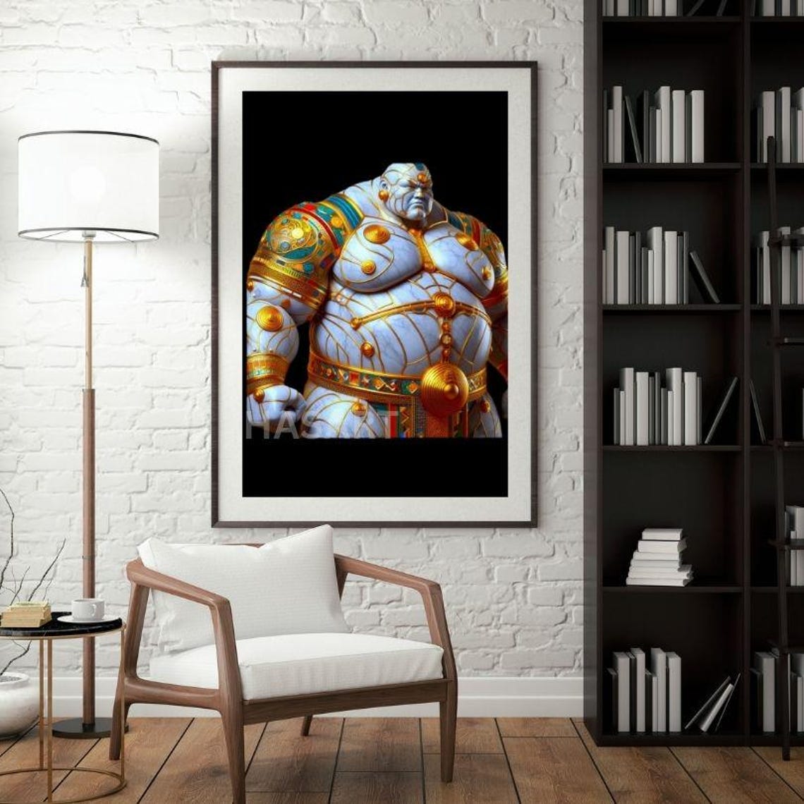 White Marble Gold Muscular Bodybuilder Torso Sculpture Art Poster - Image 3