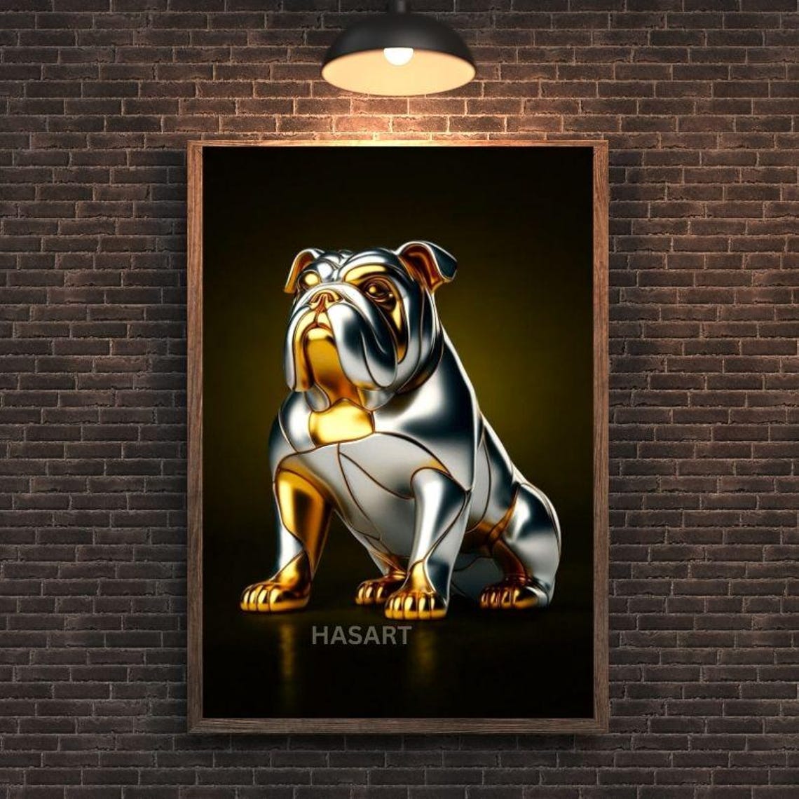 Silver Gold Bulldog Gazing Down in Metallic Portrait Art Poster