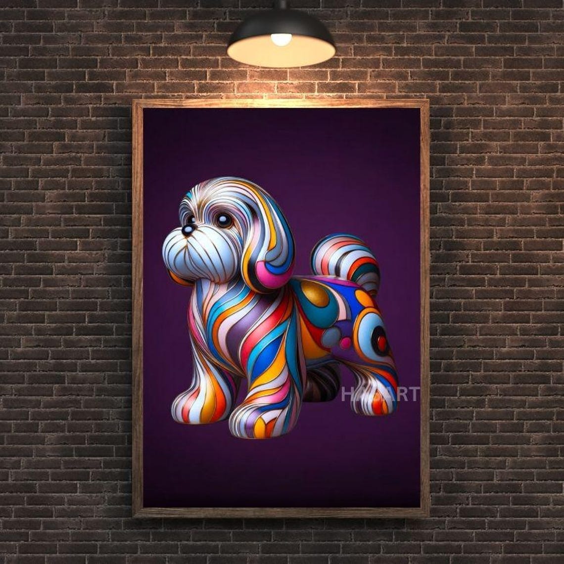 Rainbow Swirl Shih Tzu Puppy Standing Colorful Modern Art Poster
