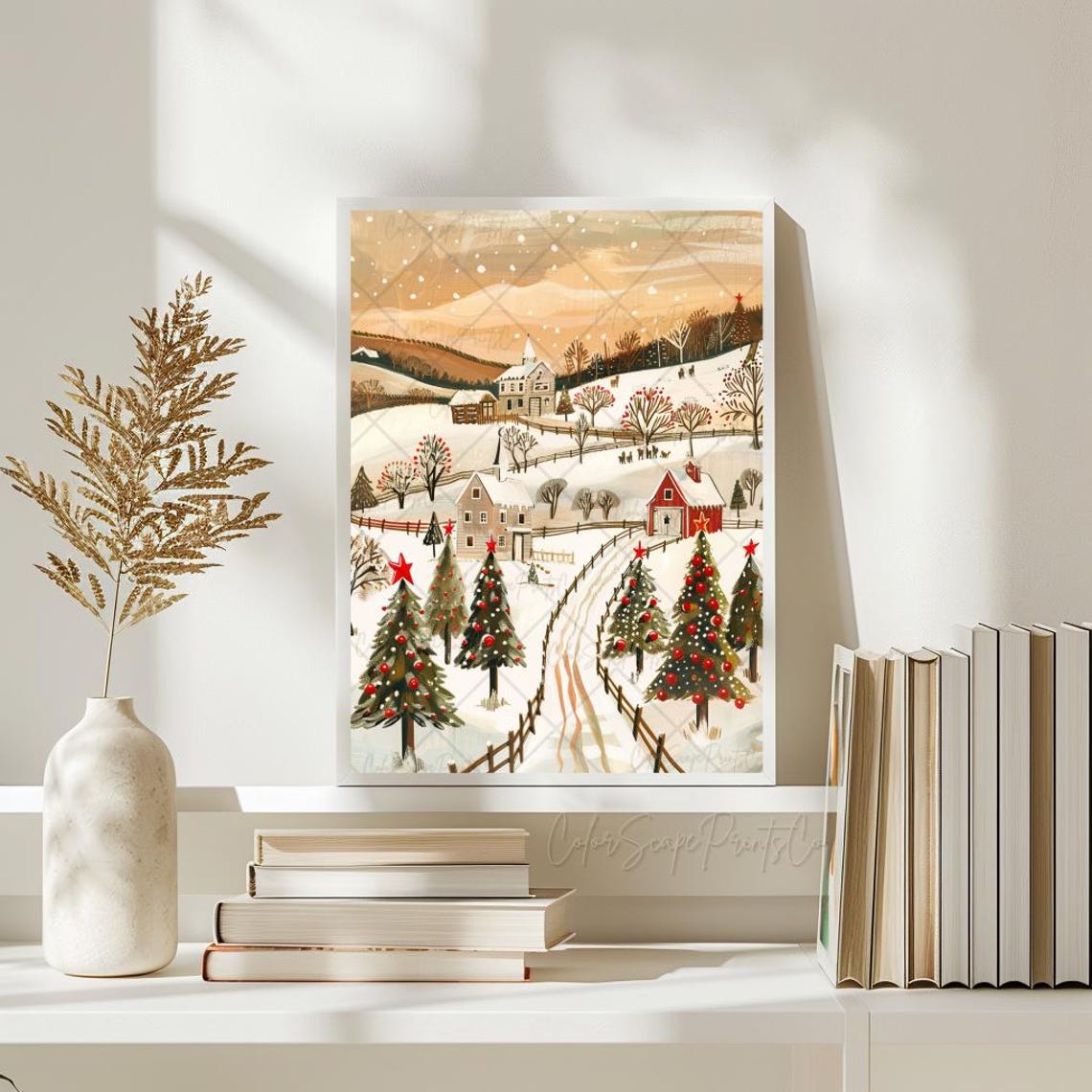 Winter Wonderland Painting Christmas Village Print Christmas Tree Farm Print Winter Village Houses Art Christmas Houses Art Holiday Wall Art - Image 2