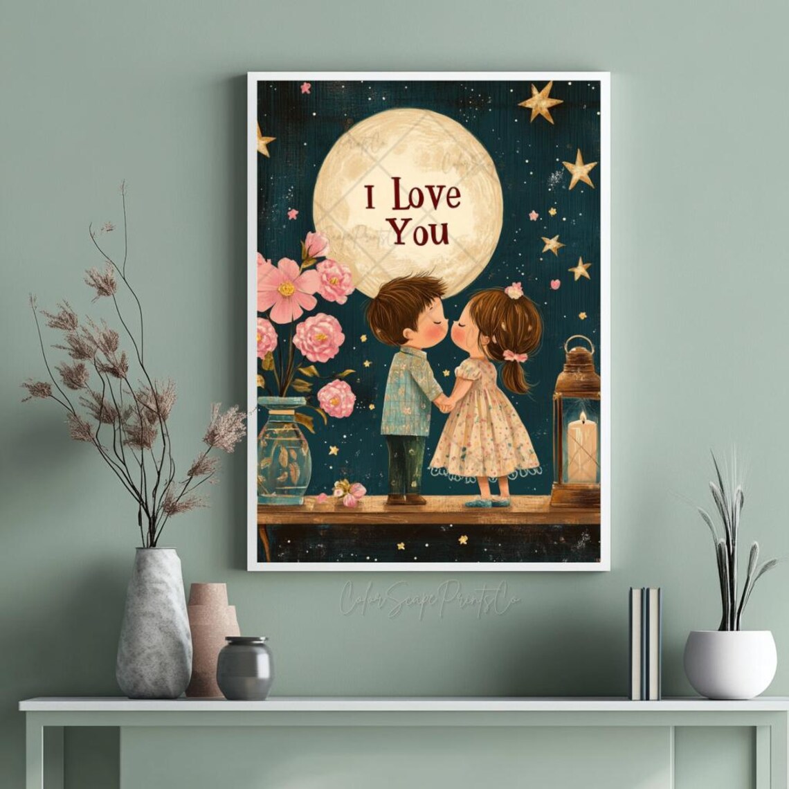 Sweet I Love You Kiss Under the Glowing Full Moon Kids Poster - Image 4