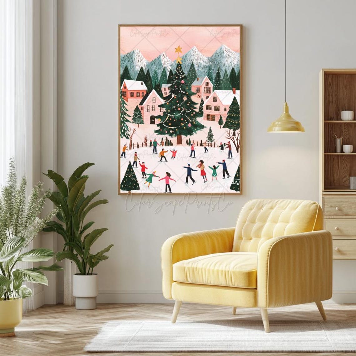 Winter Village Ice Skating Rink Christmas Tree Mountain Poster - Image 3