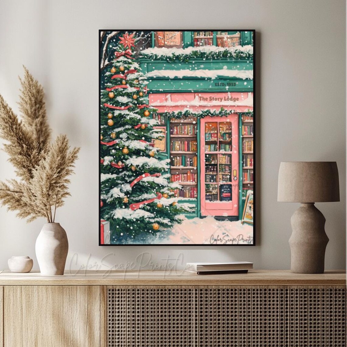 Winter Bookstore Anime Style New York Art Print - Image 3