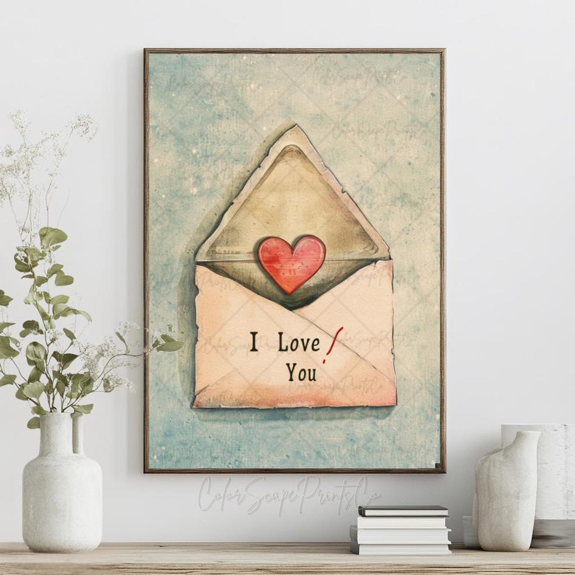 I Love You Print Love Letter Painting Love You Art Print Valentines Day Poster Love Heart Print Valentines Envelope Print Anniversary Print - Image 3