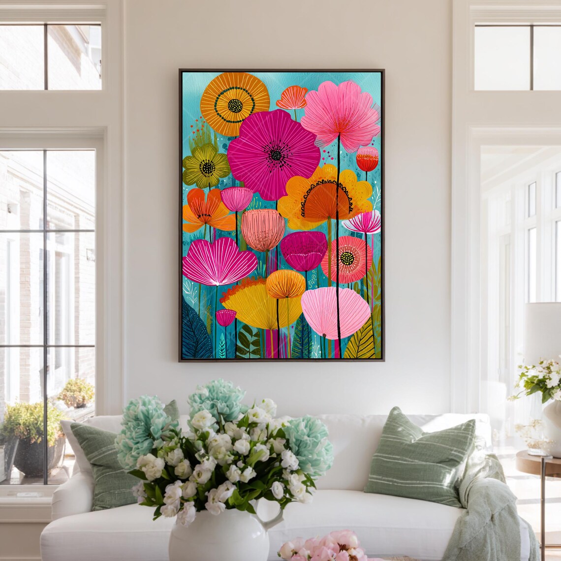 Bright Flowers Art Print Set of 2, Modern Floral Decor - Image 3