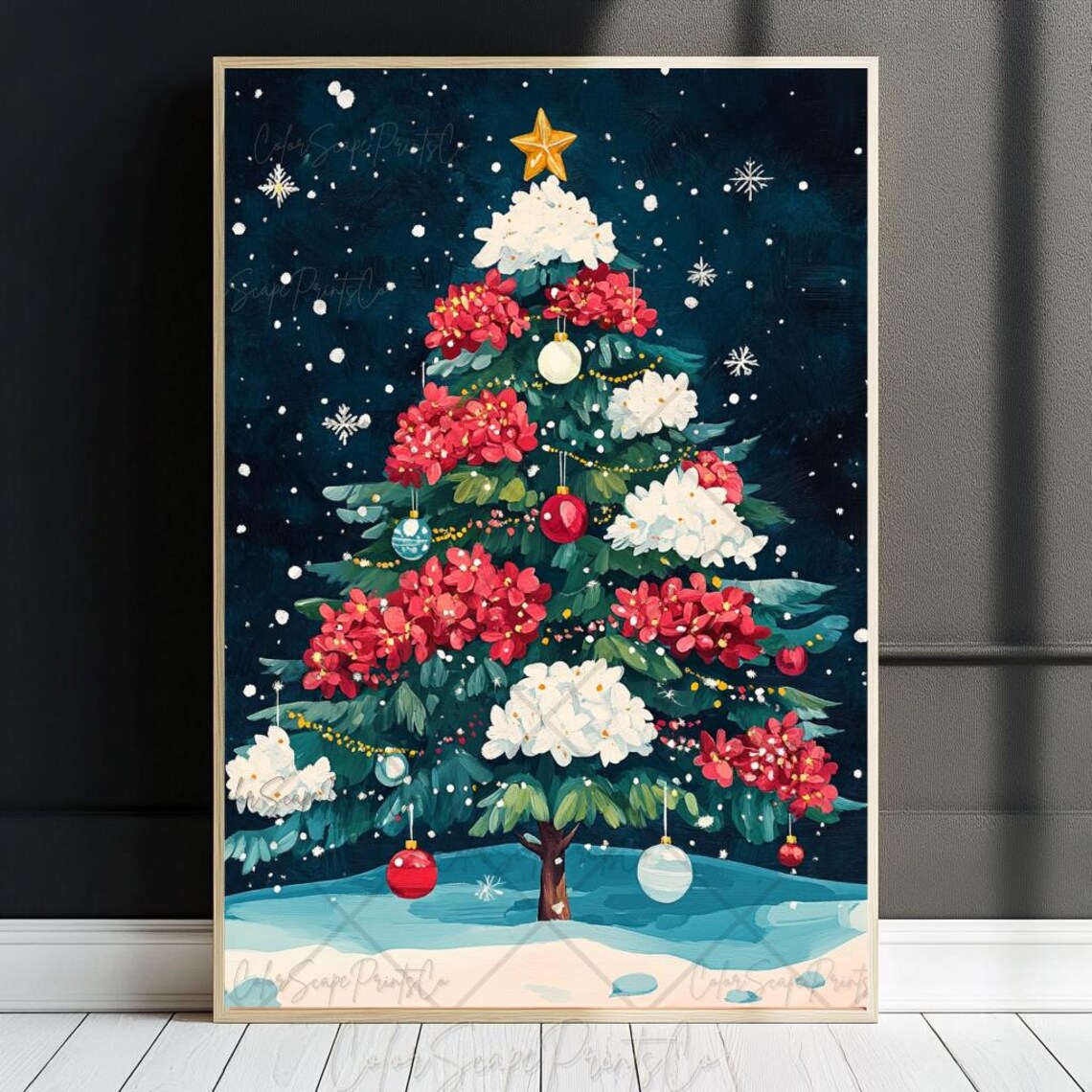 Colorful Christmas Tree Holiday Artwork, Whimsical Print - Image 3