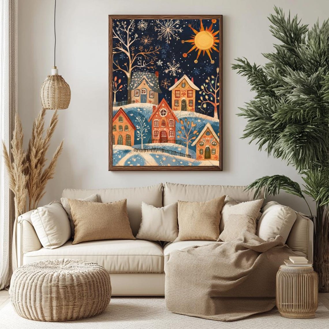 Christmas Village Wall Art Whimsical Winter Wonderland Christmas Wall Art Folk Art Christmas Colorful Winter Houses Scandinavian Christmas - Image 4