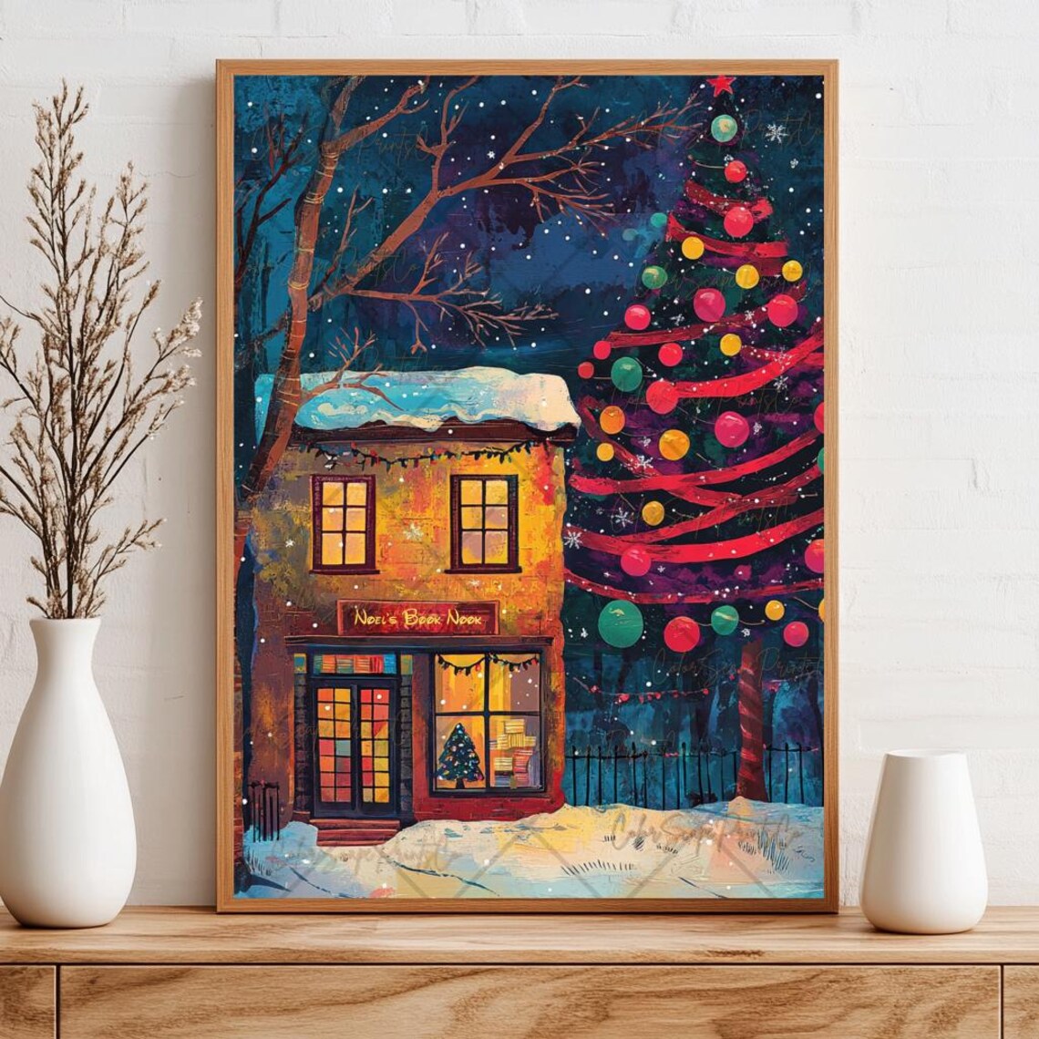 Winter Bookstore Print Christmas Bookshop Print Snowy Bookshop Art Reading Nook Print Nyc Bookshop Bookish Christmas Decor Book Lover Gift - Image 4