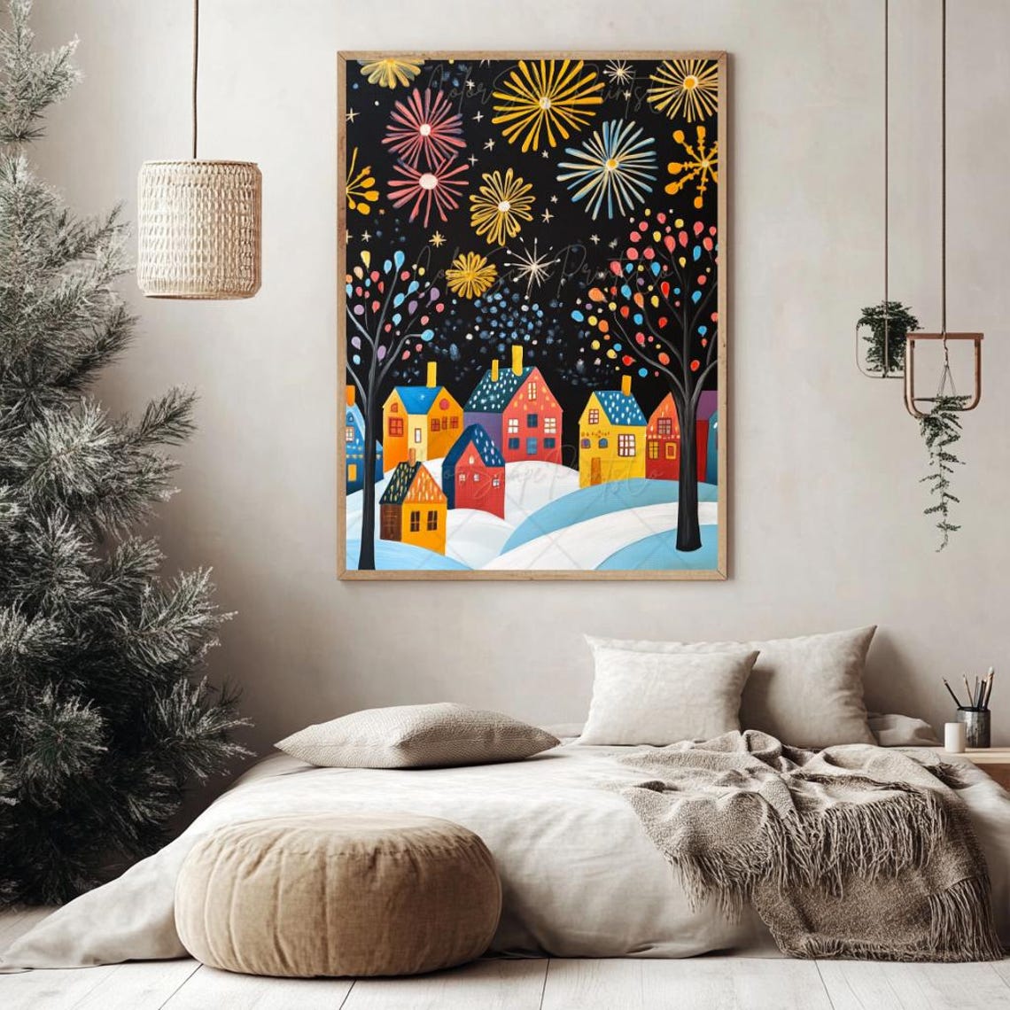 Christmas Village Wall Art Winter Wonderland Christmas Wall Art Folk Art Christmas Cozy Season Print Snowy Landscape Winter Scene - Image 3