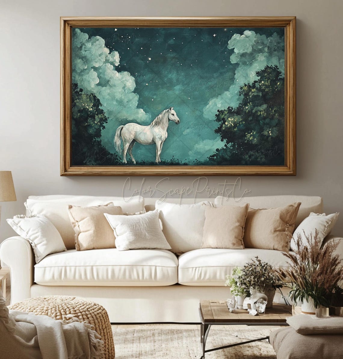 Horse Wall Art Vintage Horse Print Farmhouse Wall Art Night Sky Print Night Landscape Moon And Star Art Dark Green Wall Art Horse Lover Gift - Image 4