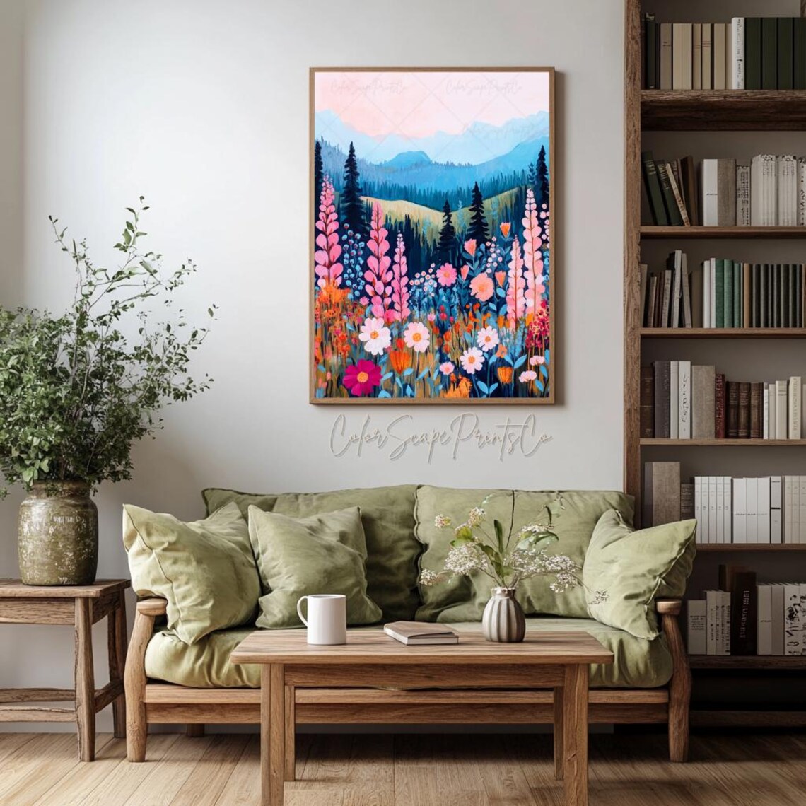 Abstract Mountain Painting, Wildflower Landscape Art Print - Image 3