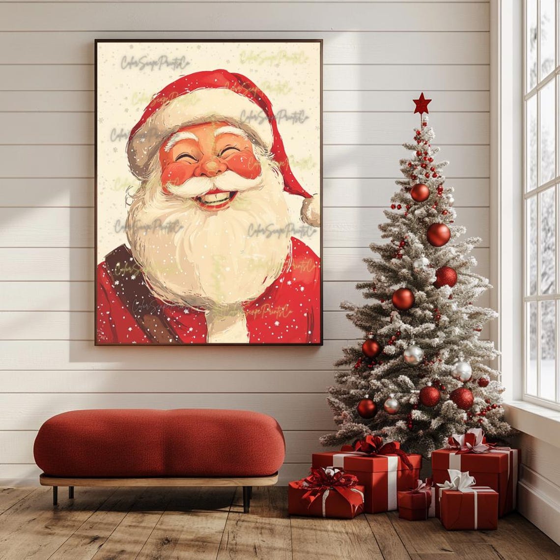 Funny Santa Claus Painting Santa Portrait Wall Art Cute Santa Print Colorful Christmas Merry Christmas Print Winter Holiday Decor - Image 4