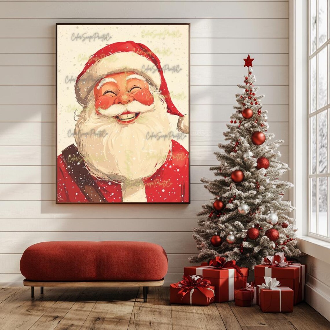 Laughing Santa Face Portrait Vintage Christmas Holiday Poster - Image 4