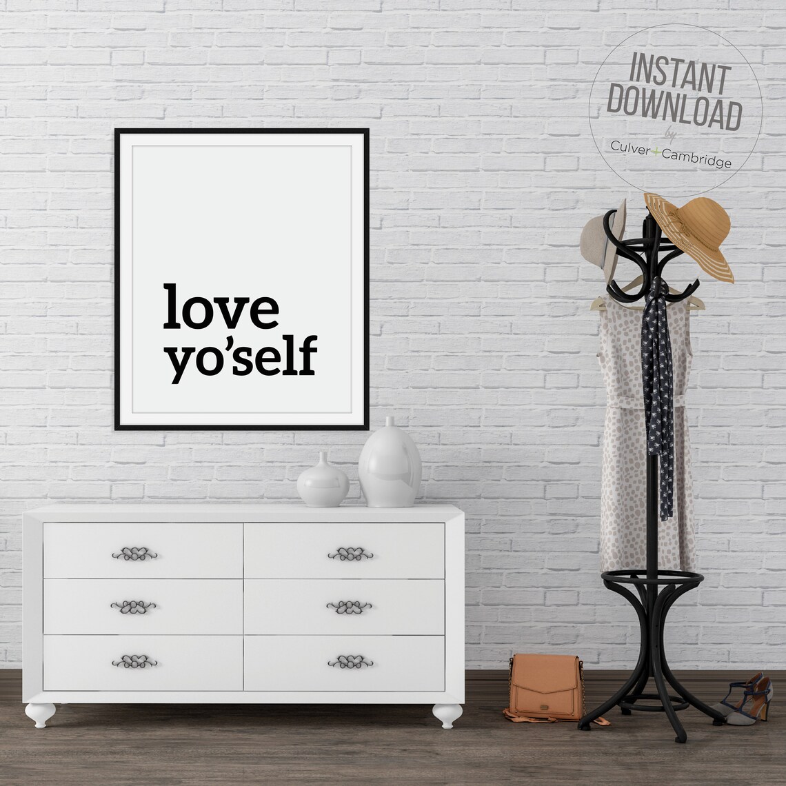 Love Yoself Bold Black Serif Typography Minimalist Self Care Wall Art - Image 2