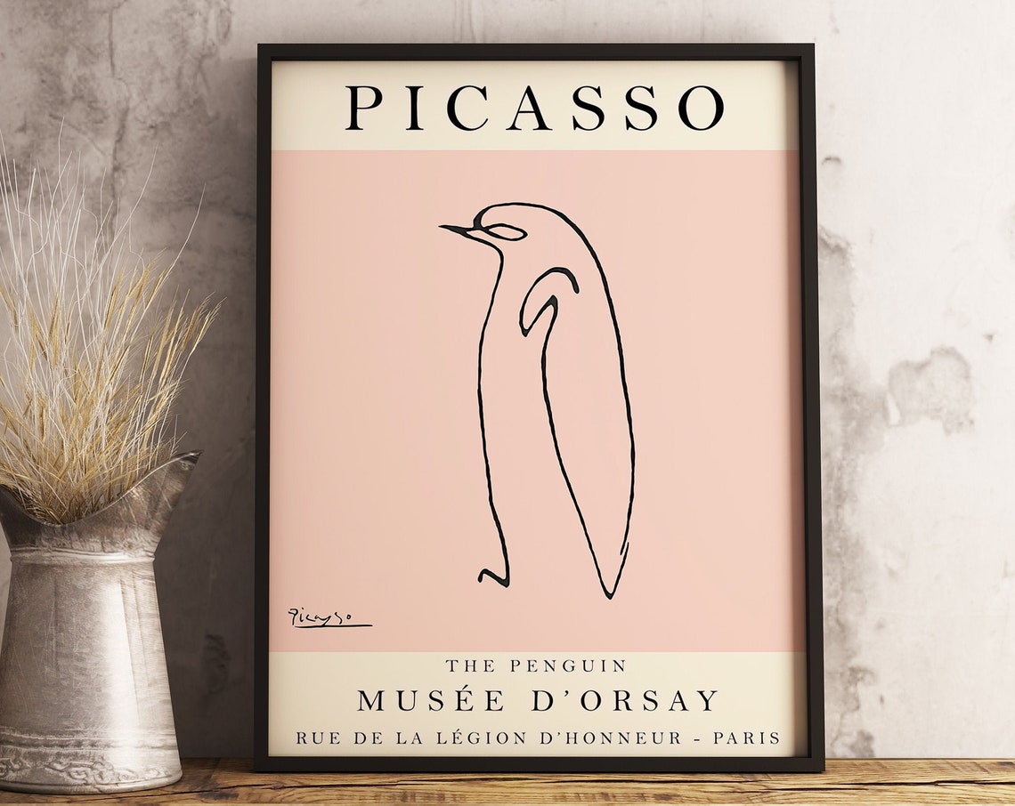 Picasso Exhibition Poster Pink Penguin Vintage Art Animal Art Animal Print Minimalist Poster Line Art Art Print Bedroom Art Gift - Image 3