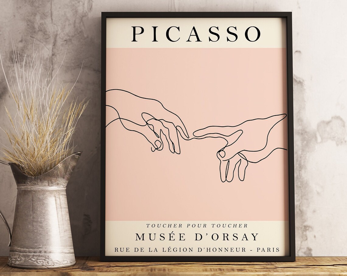 Picasso Reaching Hands Minimalist Line Art Blush Pink Exhibition Poster - Image 3