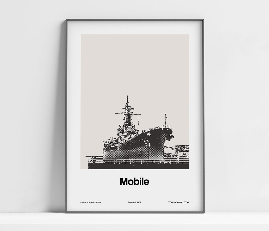 Mobile Alabama Poster, Minimalist City Print