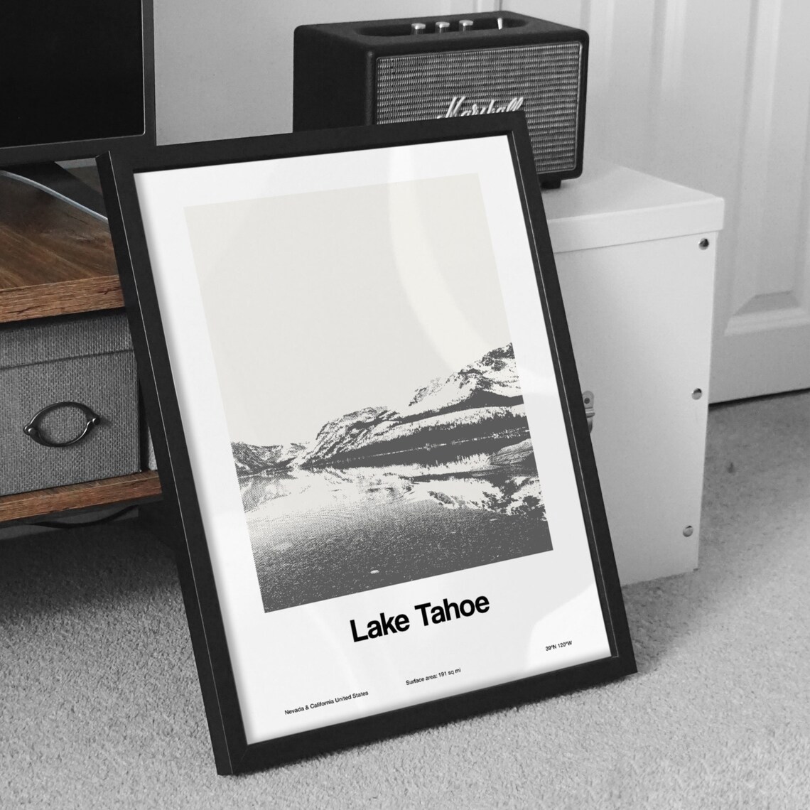 Lake Tahoe Landscape, Black and White Art Print - Image 2