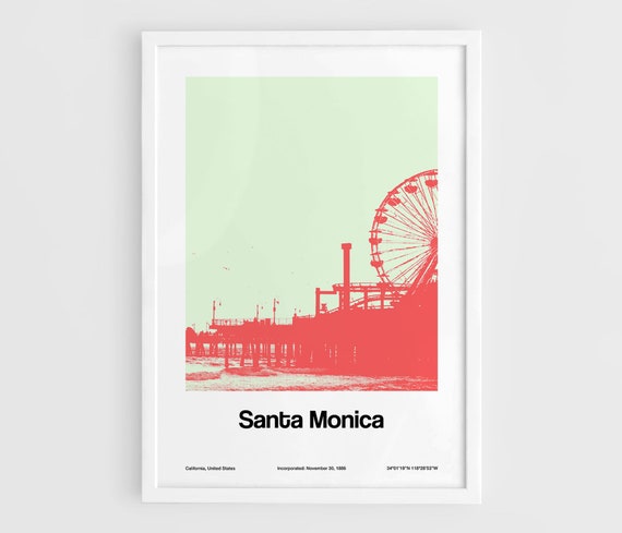 Santa Monica Pier Minimalist Travel Poster, California