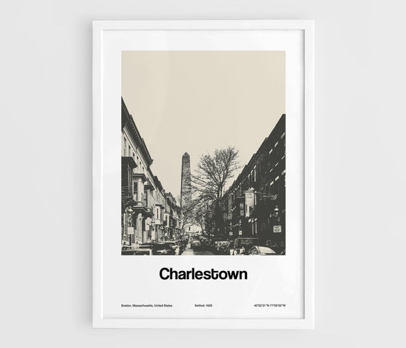 Charlestown Boston Minimalist Art Print, Bunker Hill
