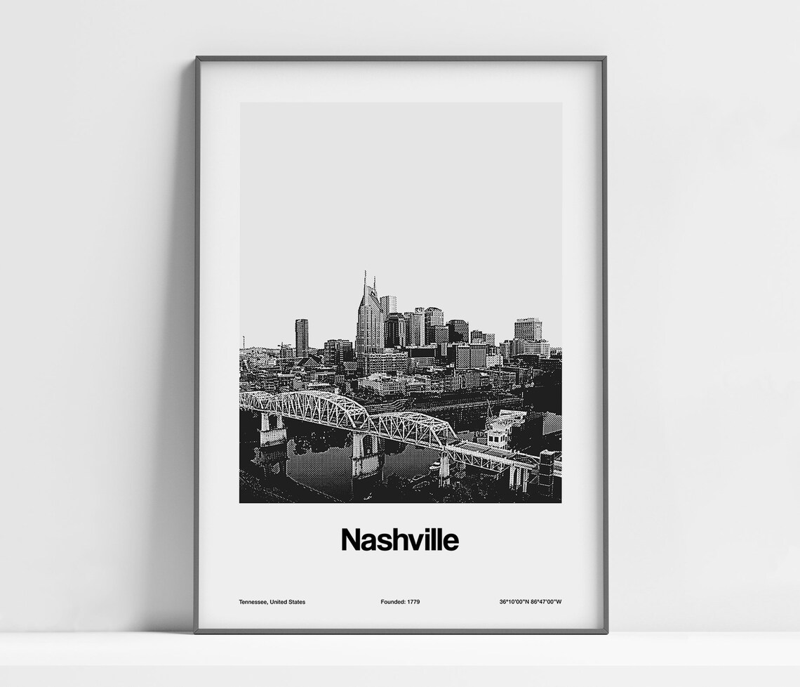 Nashville Skyline Tn Poster Nashville Print Downtown Nashville Nashville Tennessee Black White Wall Art Minimalist Custom City Print