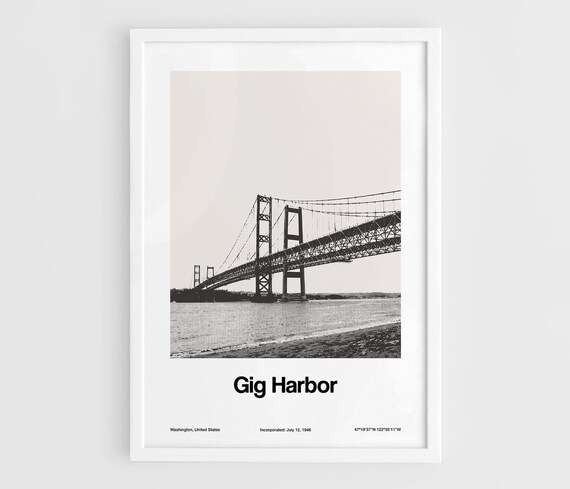 Gig Harbor Washington Skyline, Minimalist Custom Poster