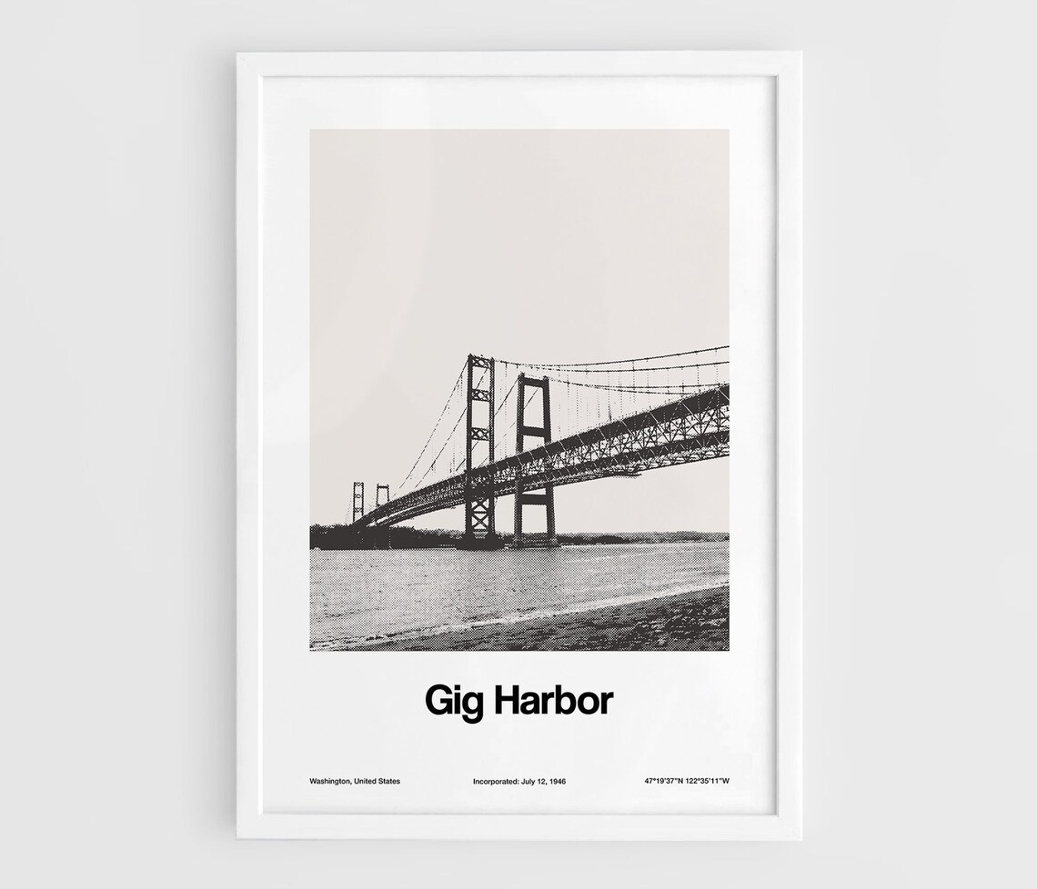 Gig Harbor Washington Skyline, Minimalist Custom Poster