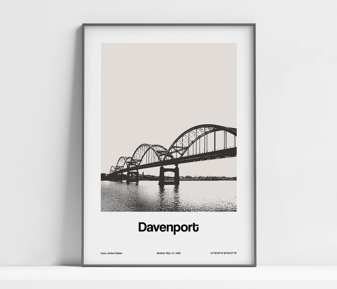 Davenport Iowa Minimalist Travel Poster, Centennial Bridge