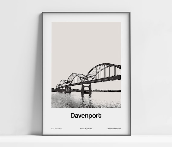 Davenport Iowa Minimalist Travel Poster, Centennial Bridge