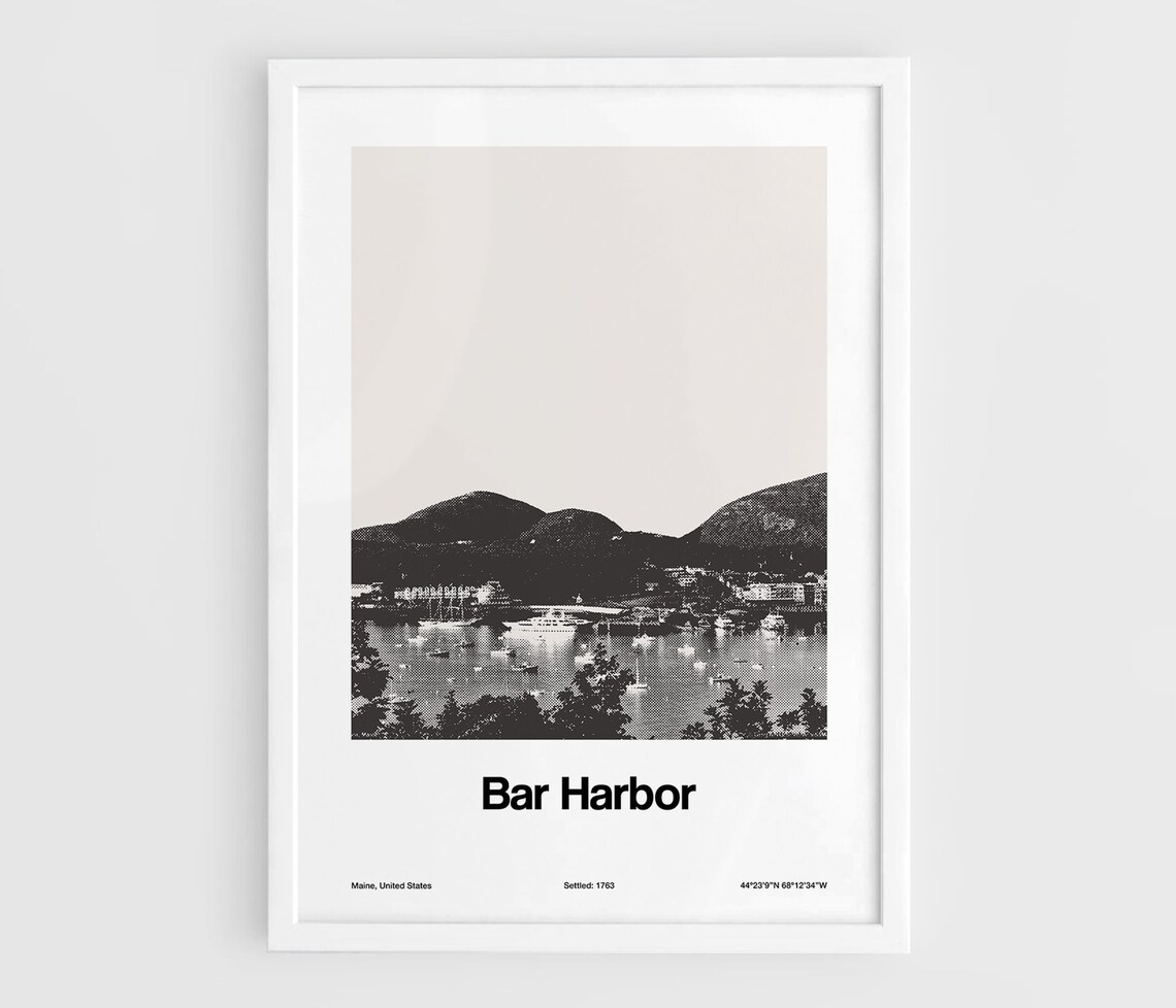 Bar Harbor Maine Skyline, Minimalist City Print