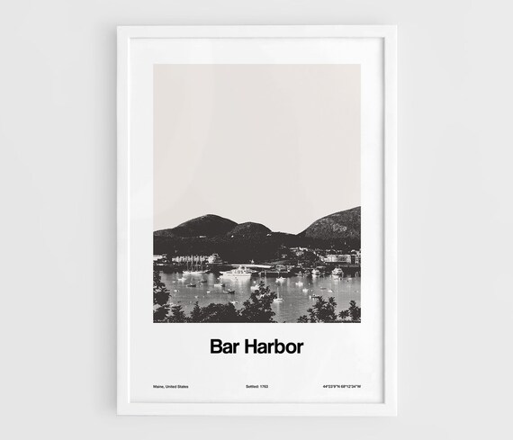 Bar Harbor Maine Skyline, Minimalist City Print