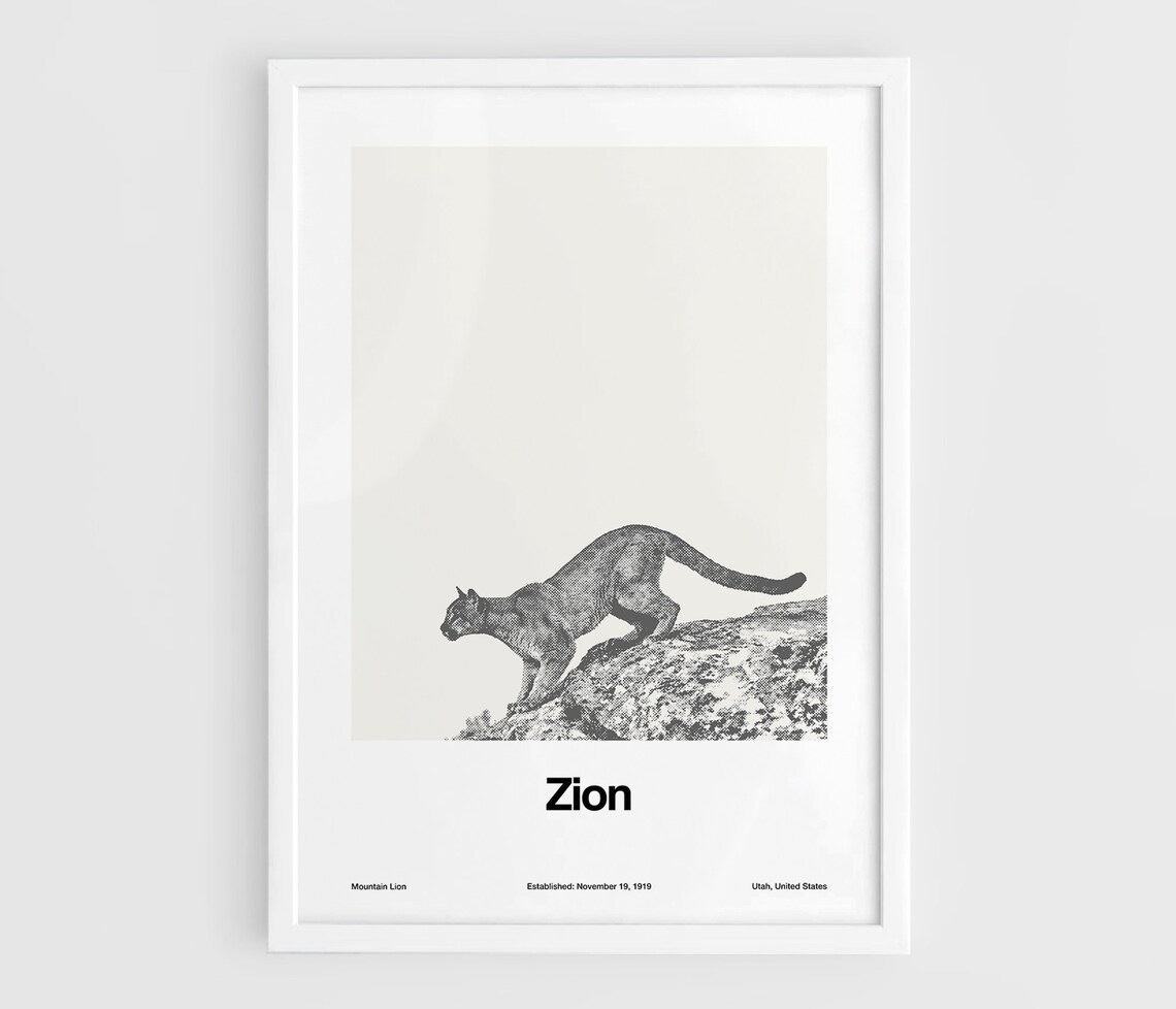 Zion National Park Mountain Lion Travel Poster