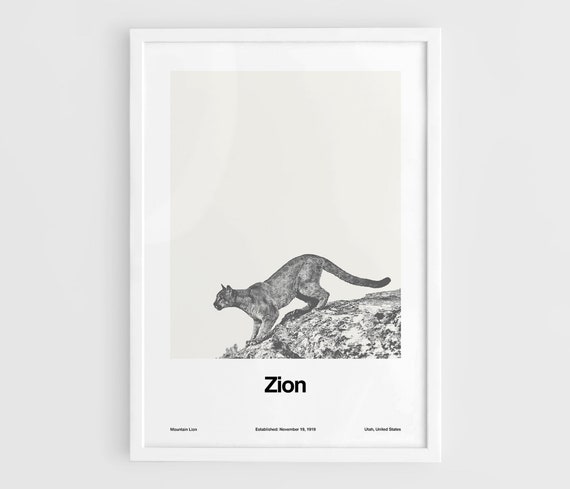 Zion National Park Mountain Lion Travel Poster