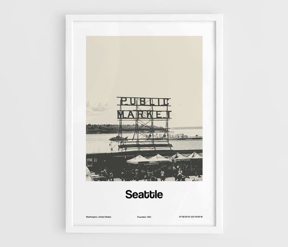 Seattle Black White Photo Decor, Custom City Print