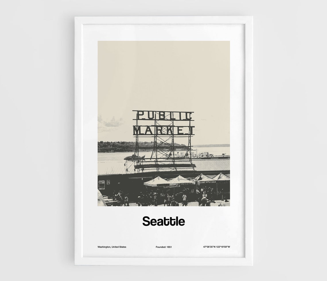 Seattle Black White Photo Decor, Custom City Print