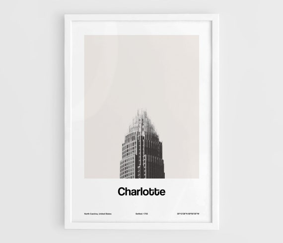 Charlotte NC Skyline, Minimalist Poster Print