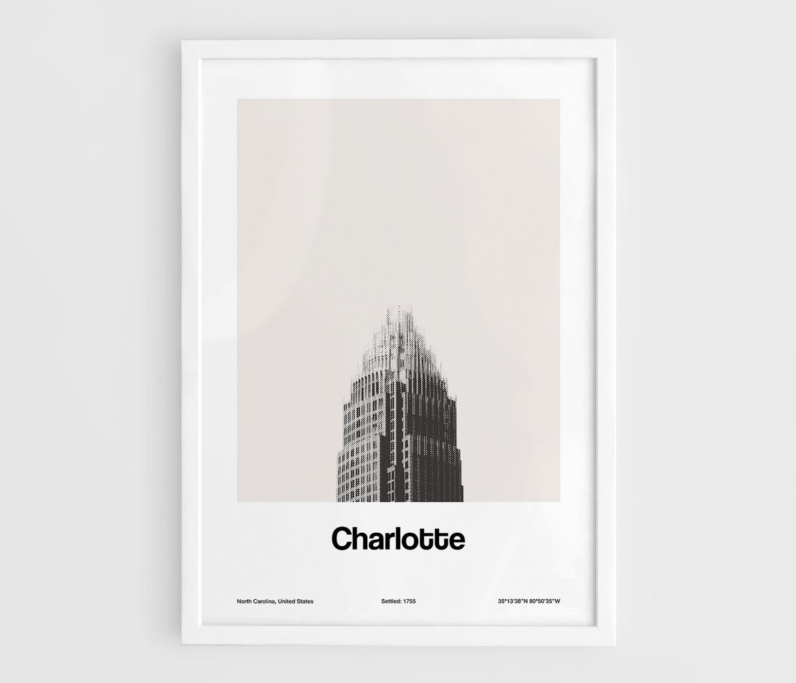 Charlotte NC Skyline, Minimalist Poster Print